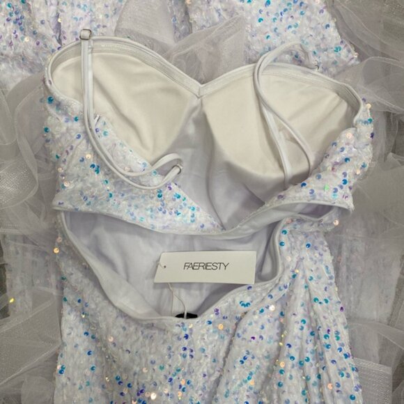 NWT‎ Elegant White Iridescent Sequins Tulle Mermaid Prom Wedding Gown Size M - Picture 13 of 16